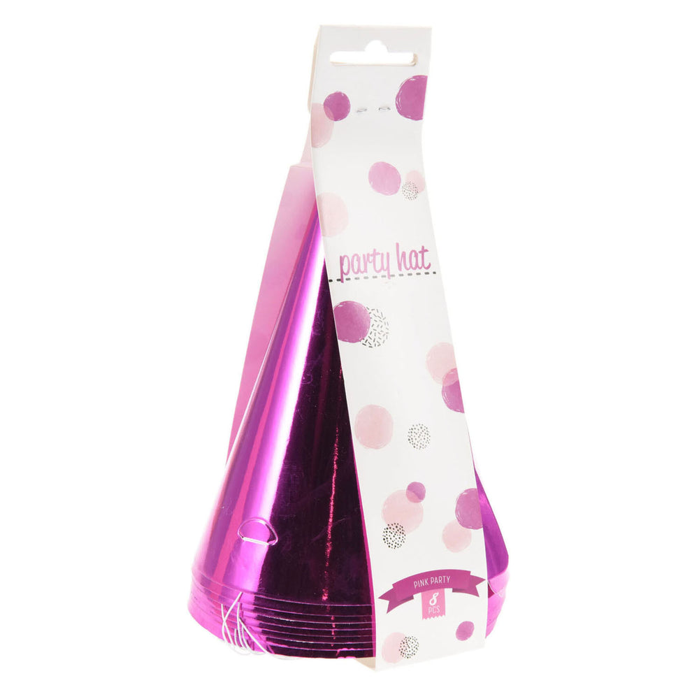 Hoedje papier roze, 8st.