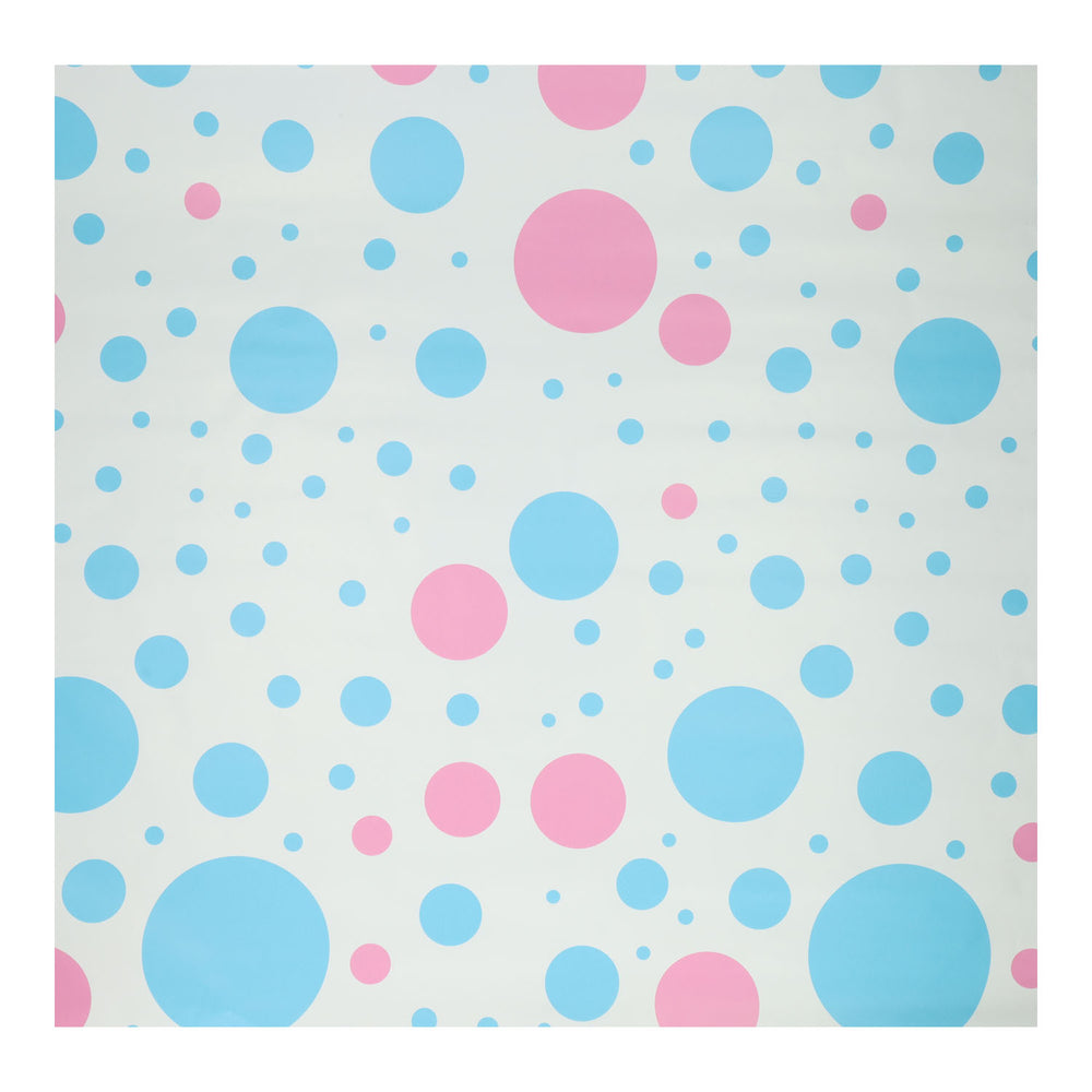 Cadeaupapier blauw roze stippen, 4mtr.
