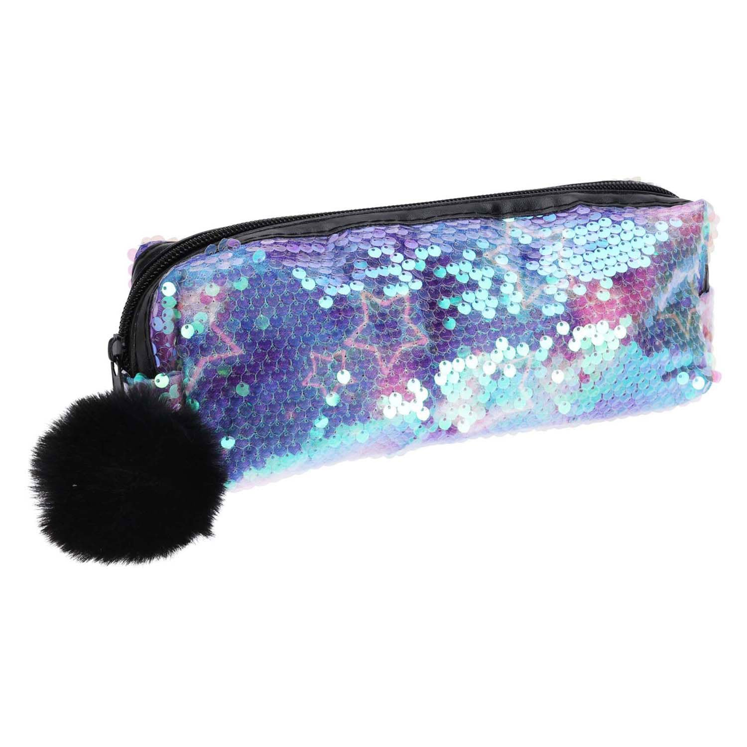 Etui met pailletten en pompon