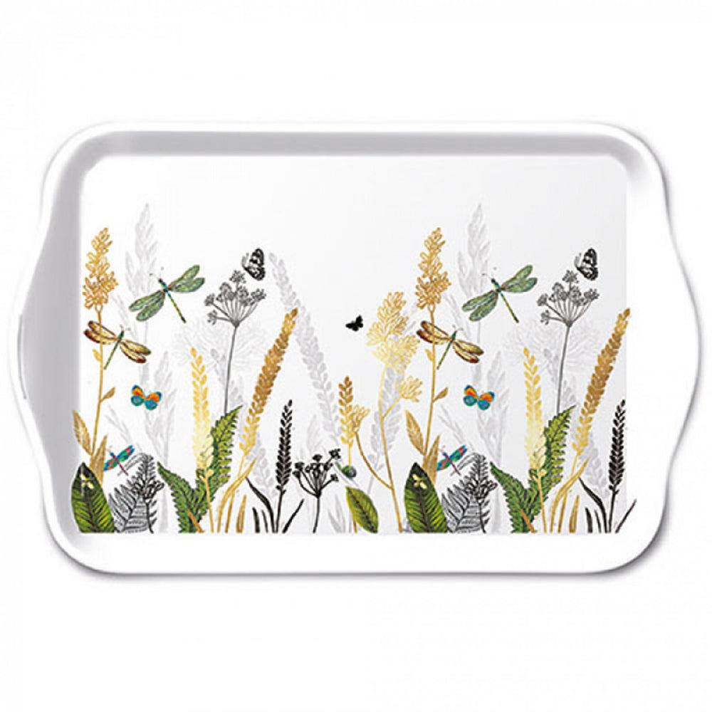 Ambiente tray melamine ornamental flowers white 13x21cm