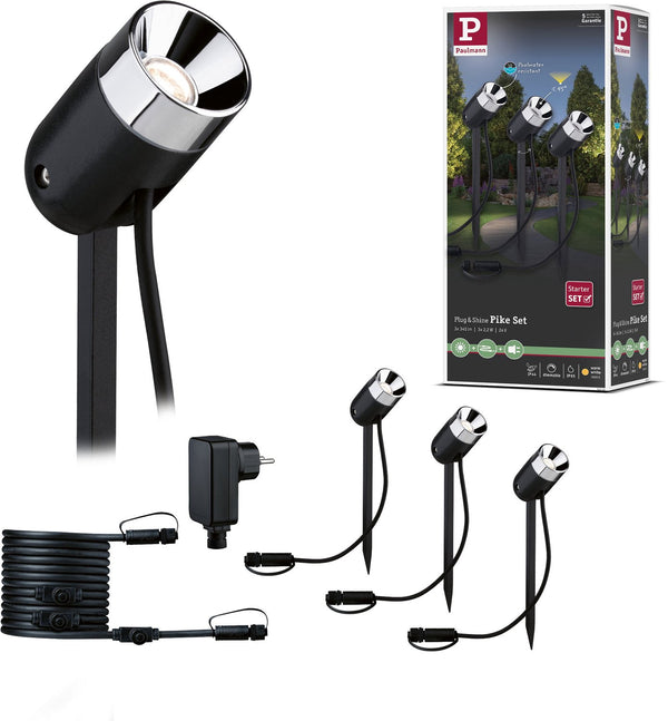 Paulmann plug shine led-tuinspots pike basisset ip65 3000k 3x2,2w 21va antraciet