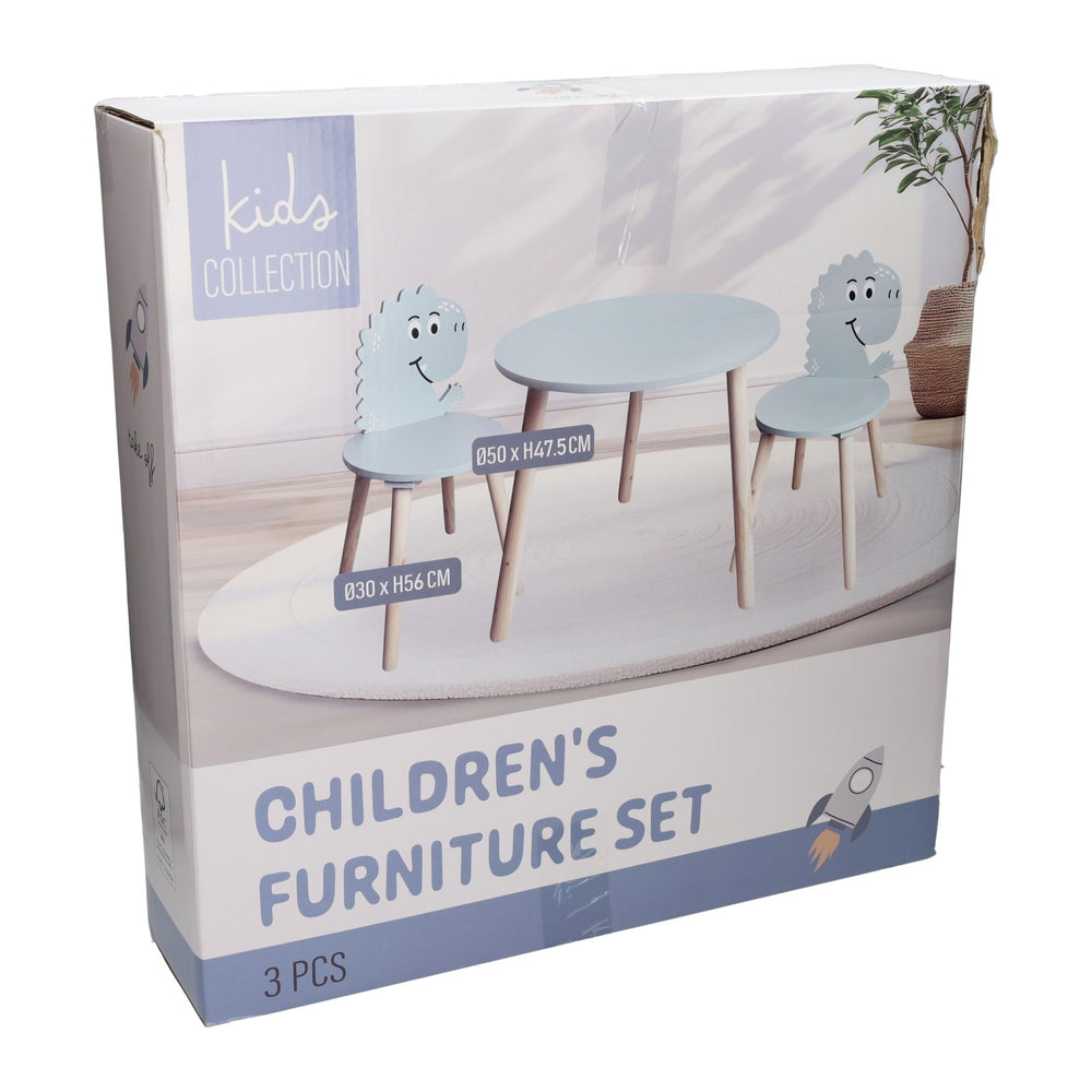 Houten set tafeltje met 2 stoelen dinosaurus - blauw