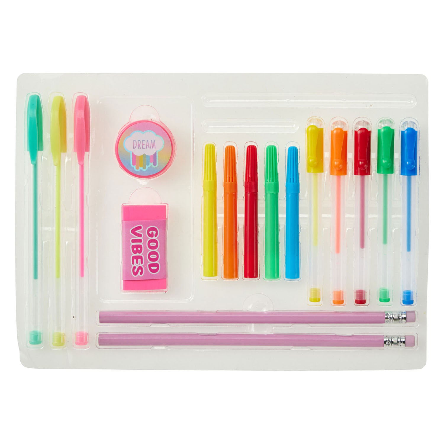 Vrolijke schrijfwarenset - met notitieboek en stickers - 19dlg.
