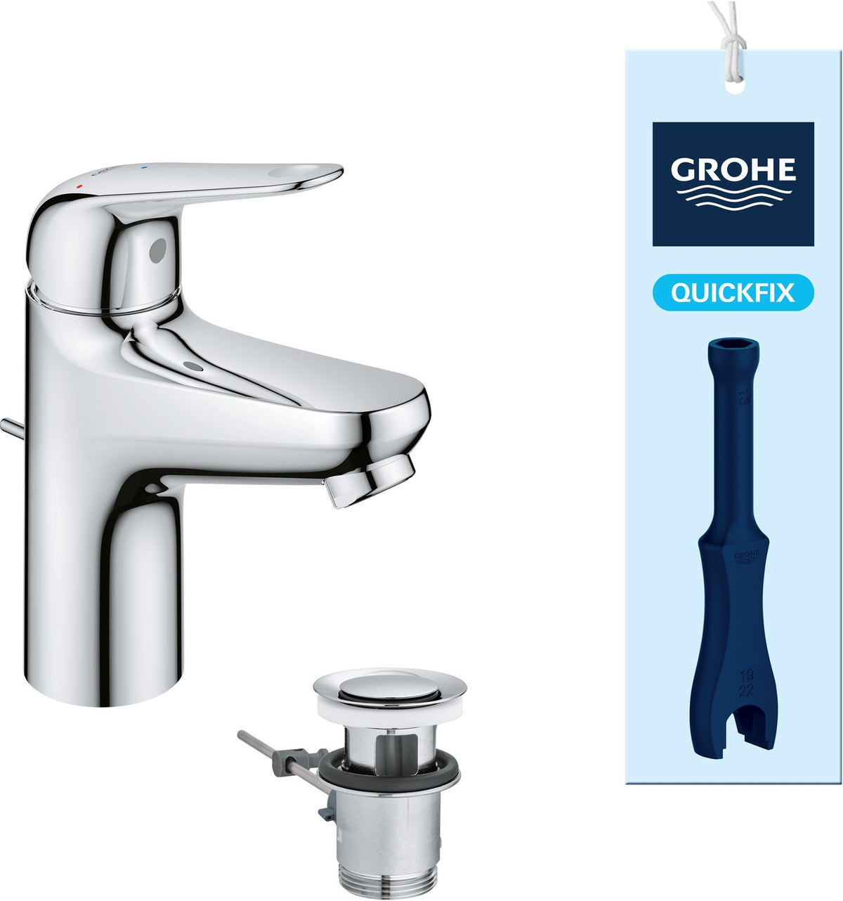 Grohe swift eengreepsmengkraan met pop-up waste set - s-size - aquacalibrator - chroom