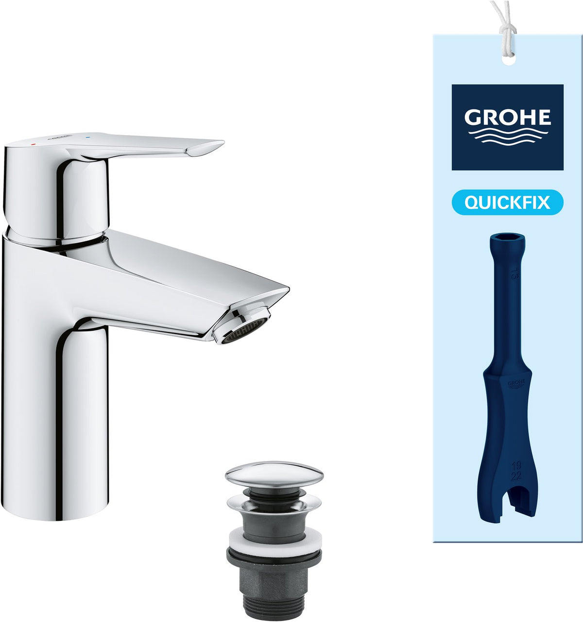 Grohe start wastafelkraan - aquacalibrator - lage uitloop - met push-open waste - chroom