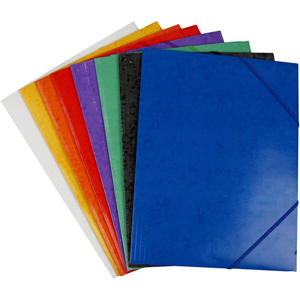 Map met flap en elastieken, a4, afm 22,9×32,4 cm, diverse kleuren, 8x3 stuk, 24 stuk 1 doos