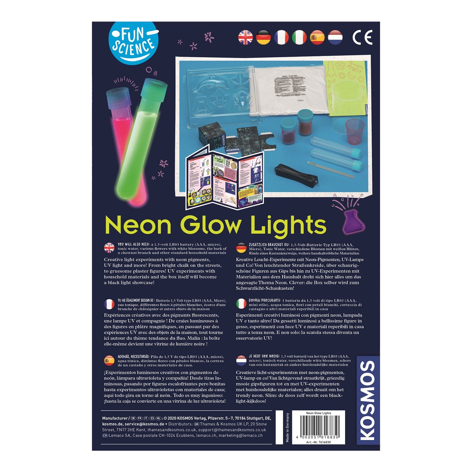 Kosmos neon glow lights – experimenteerset – ontwerp lichtgevende decoraties met uv-licht – inclusief speciale markers en blacklightlamp – lichtgevende kunst maken
