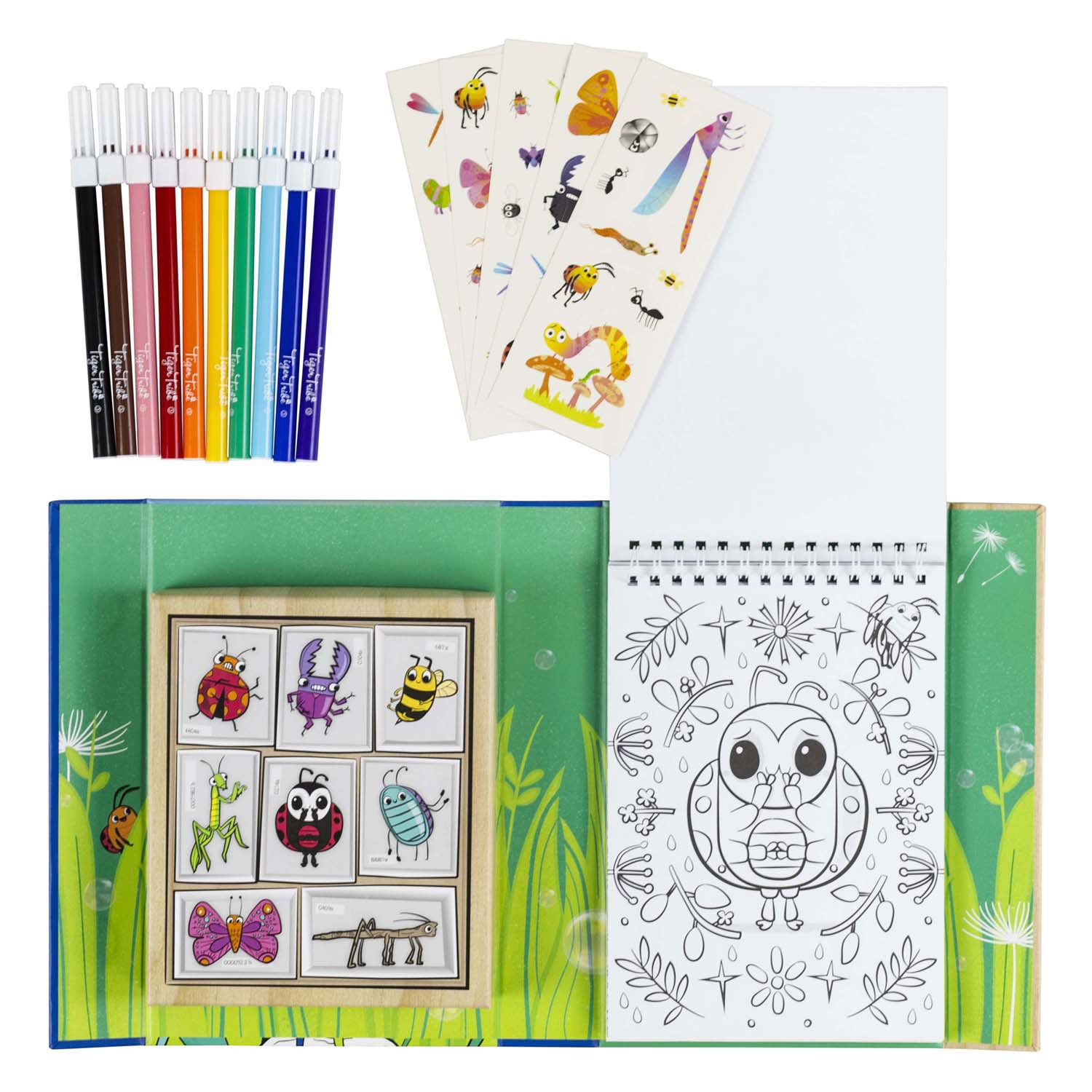 Tiger tribe kleurset tuinbeestjes kleurplezier voor kinderen - creatieve set.