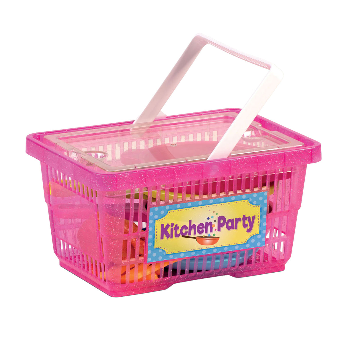 Androni toys playing in shopping cart.