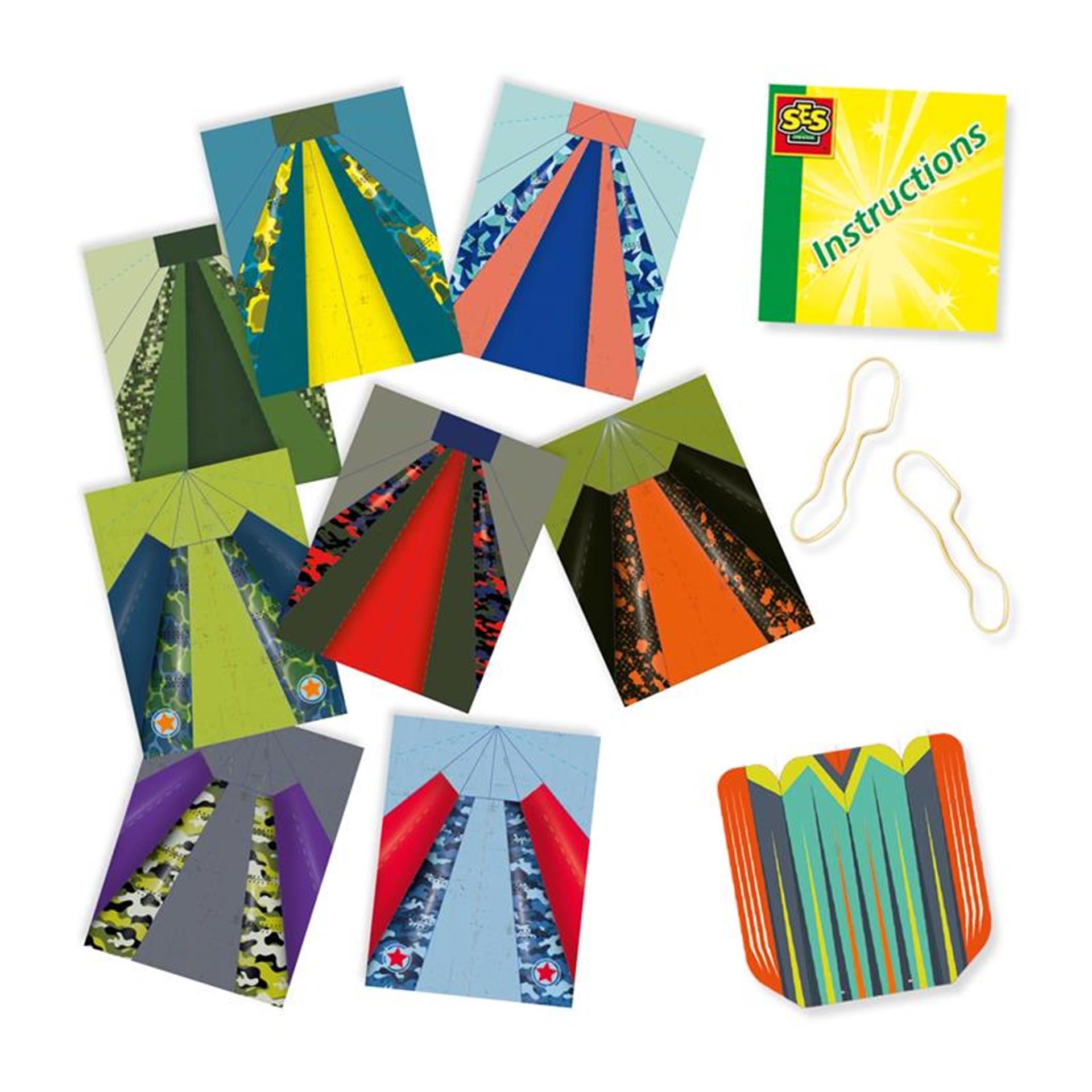 Ses papieren vliegtuigjes lanceren