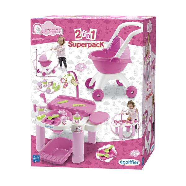 Ecoiffier ecoffier verzorgingsset met poppenwagen