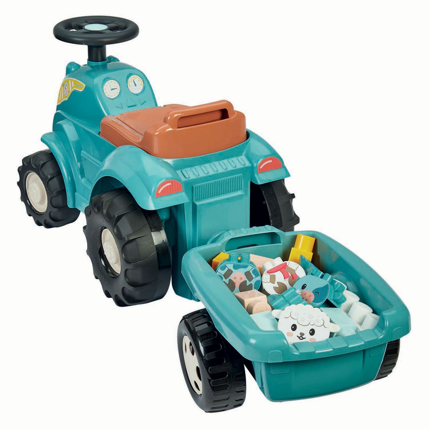 Ecoiffier bb abrick bestuurbare tractor met aanhanger - 15dlg.