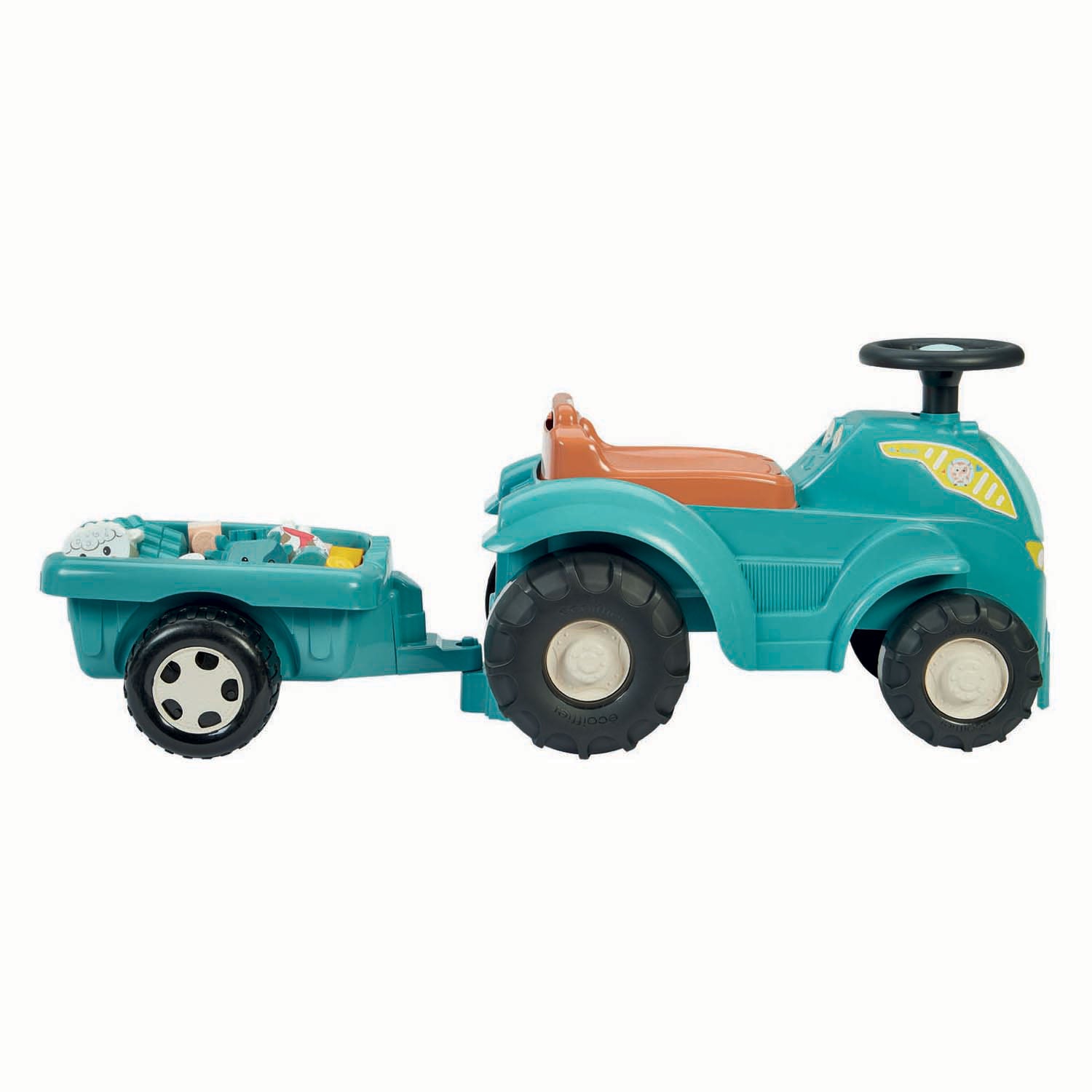 Ecoiffier bb abrick bestuurbare tractor met aanhanger - 15dlg.