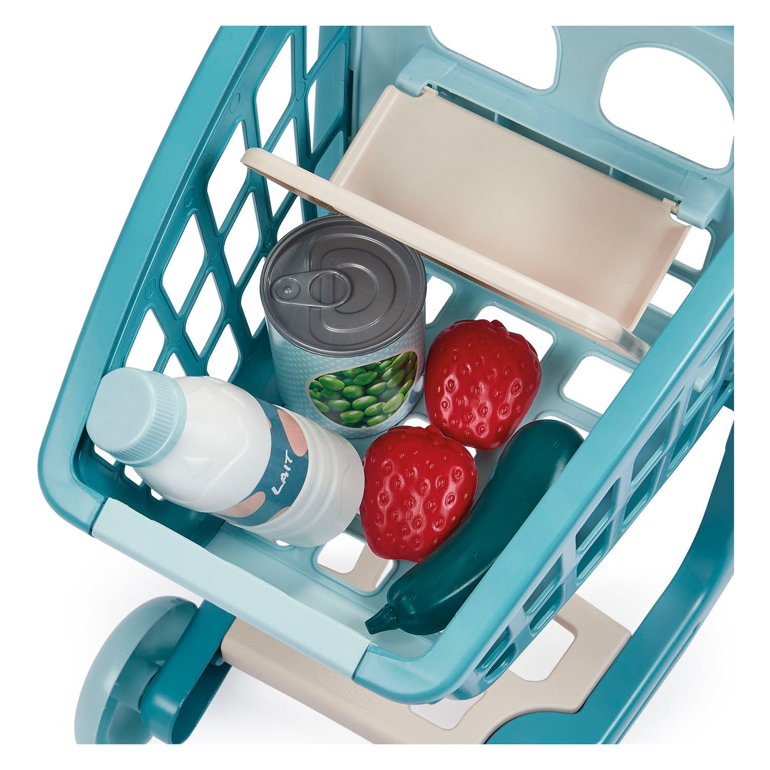 Ecoiffier vert azur gevulde winkelwagen met babypop - 8dlg.