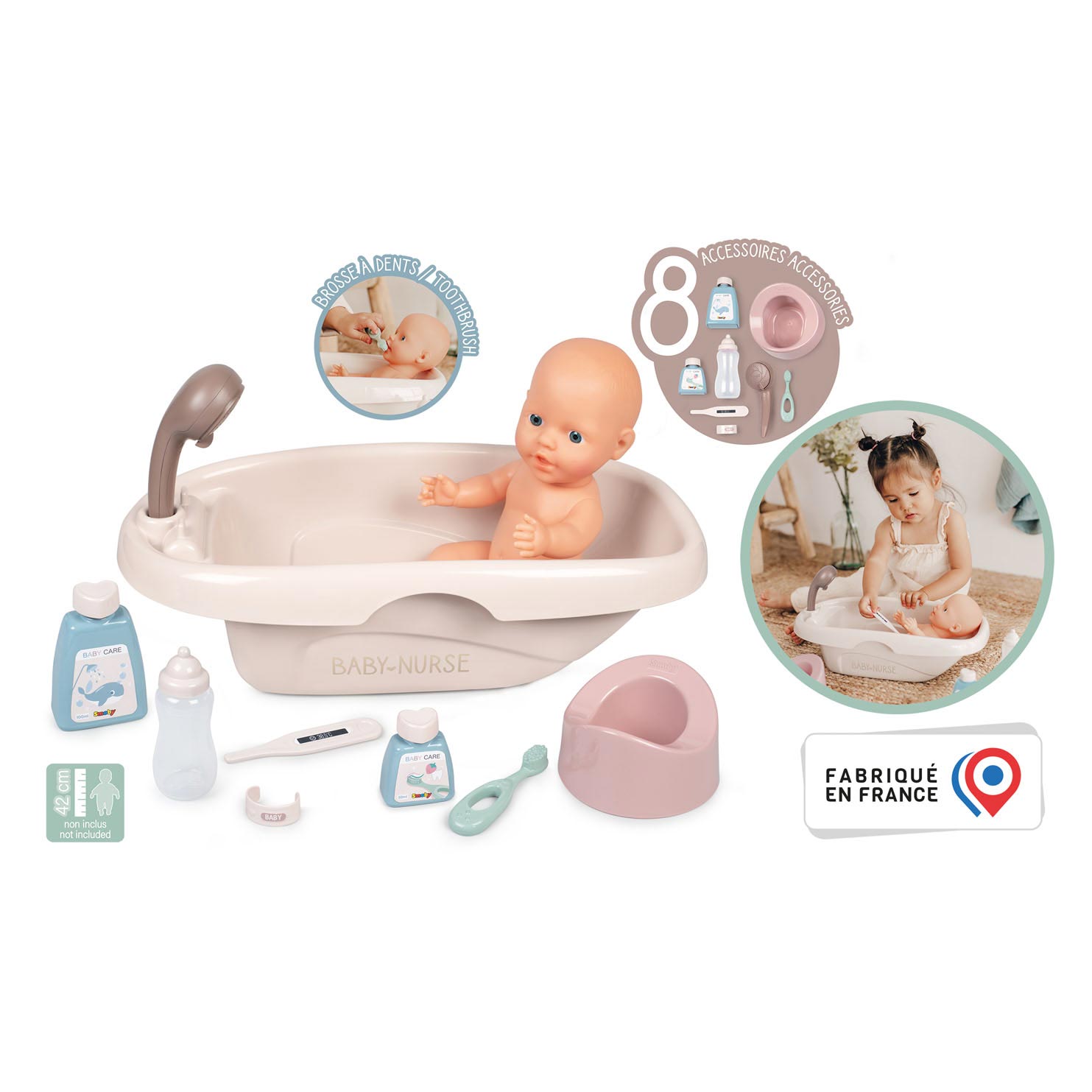 Smoby Baby Nurse Bad met accessoires, 8dlg.