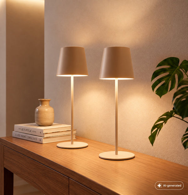 Briloner kiki - set van 2 tafellampen oplaadbaar - dimbaar - voor binnen en buiten - in hoogte verstelbaar - warm wit licht - beige