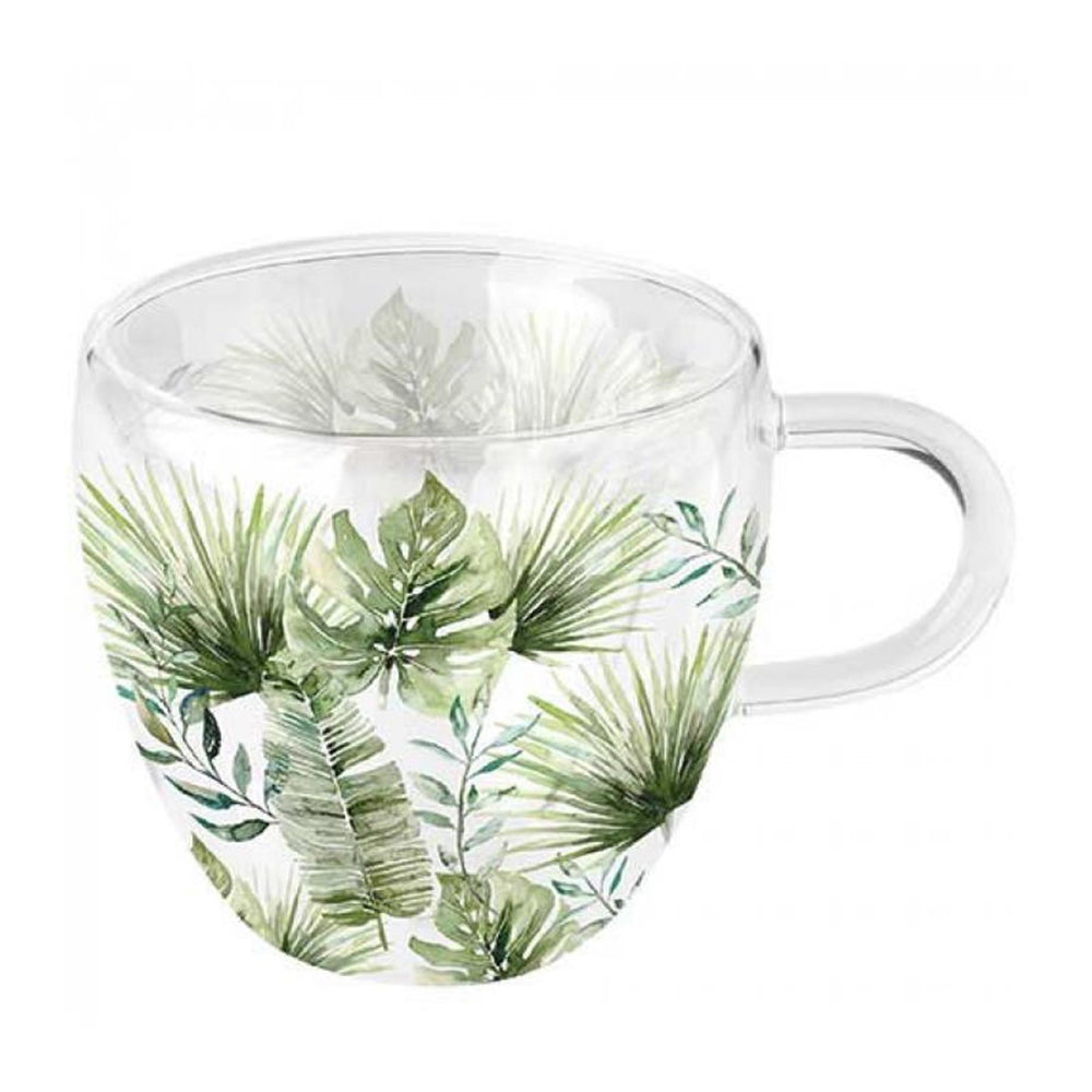 Ambiente dubbelwandig glas jungle leaves white