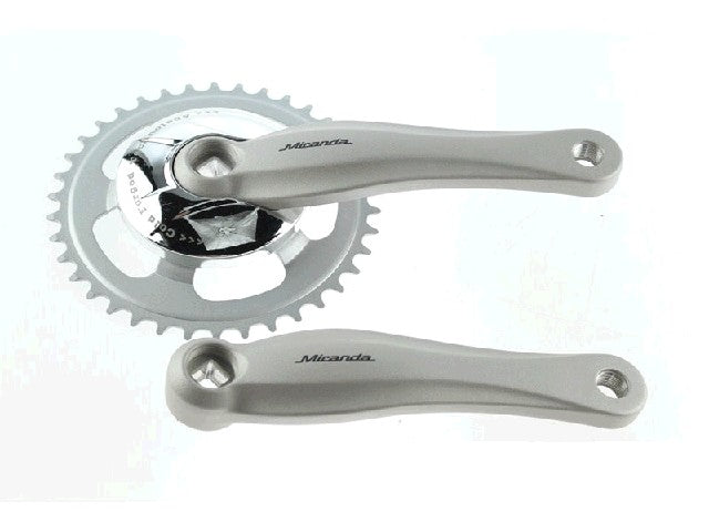 Miranda crankstel 38t, cranklengte 170mm. zilver, aluminium, spieloos. 9mm diep voor gazelle