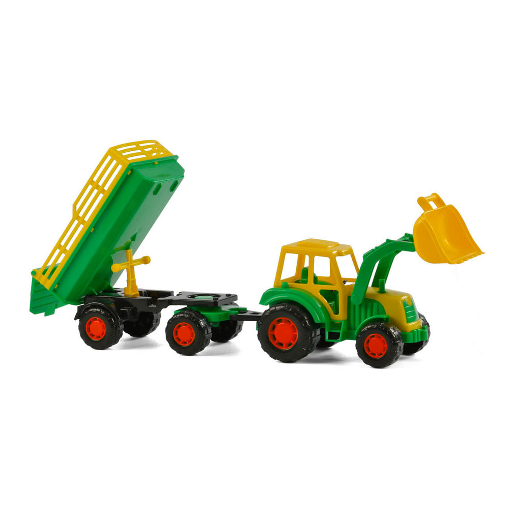 Cavallino tractor met voorlader en aanhanger groen