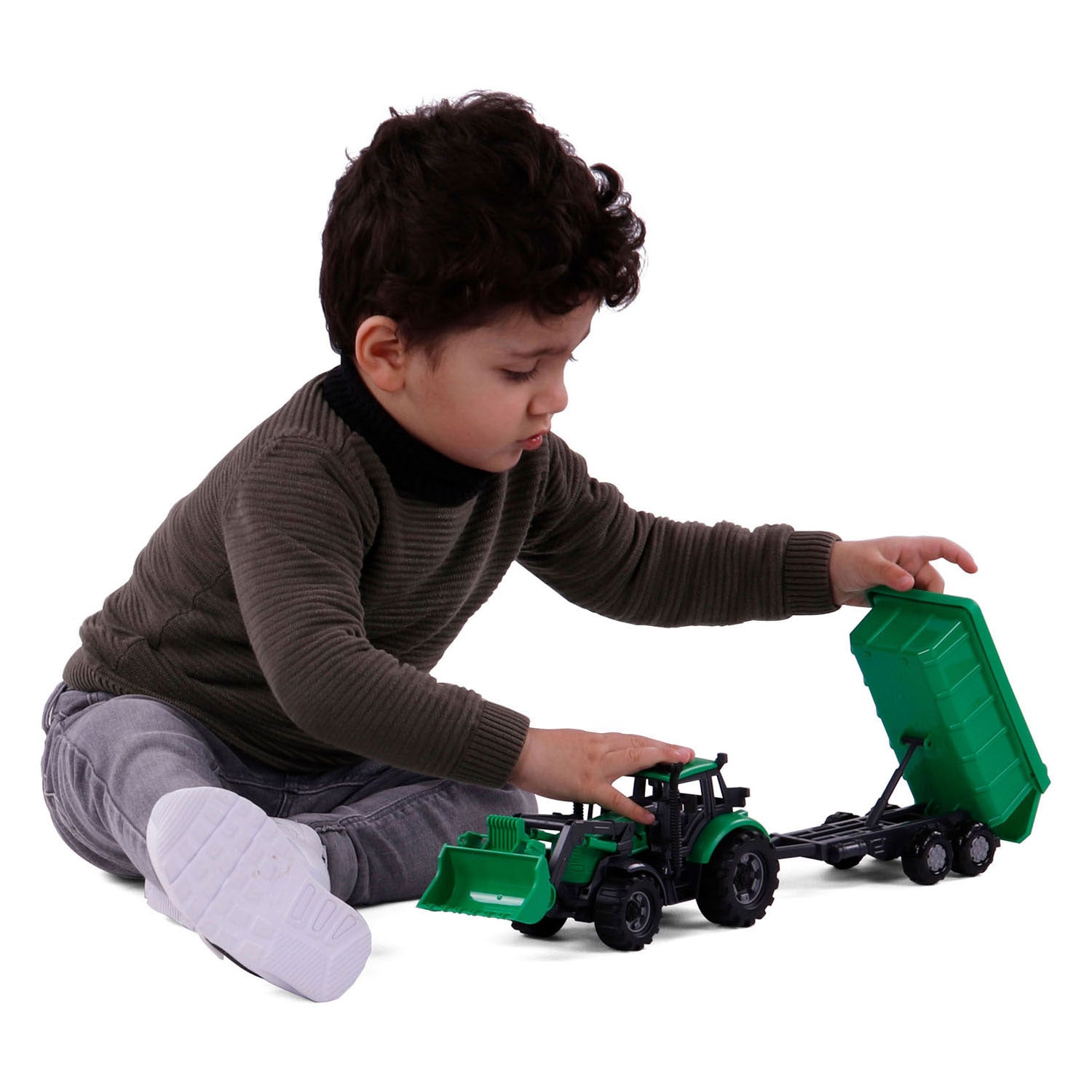 Cavallino tractor met lader en aanhang kiepwagen groen, schaal 1:32