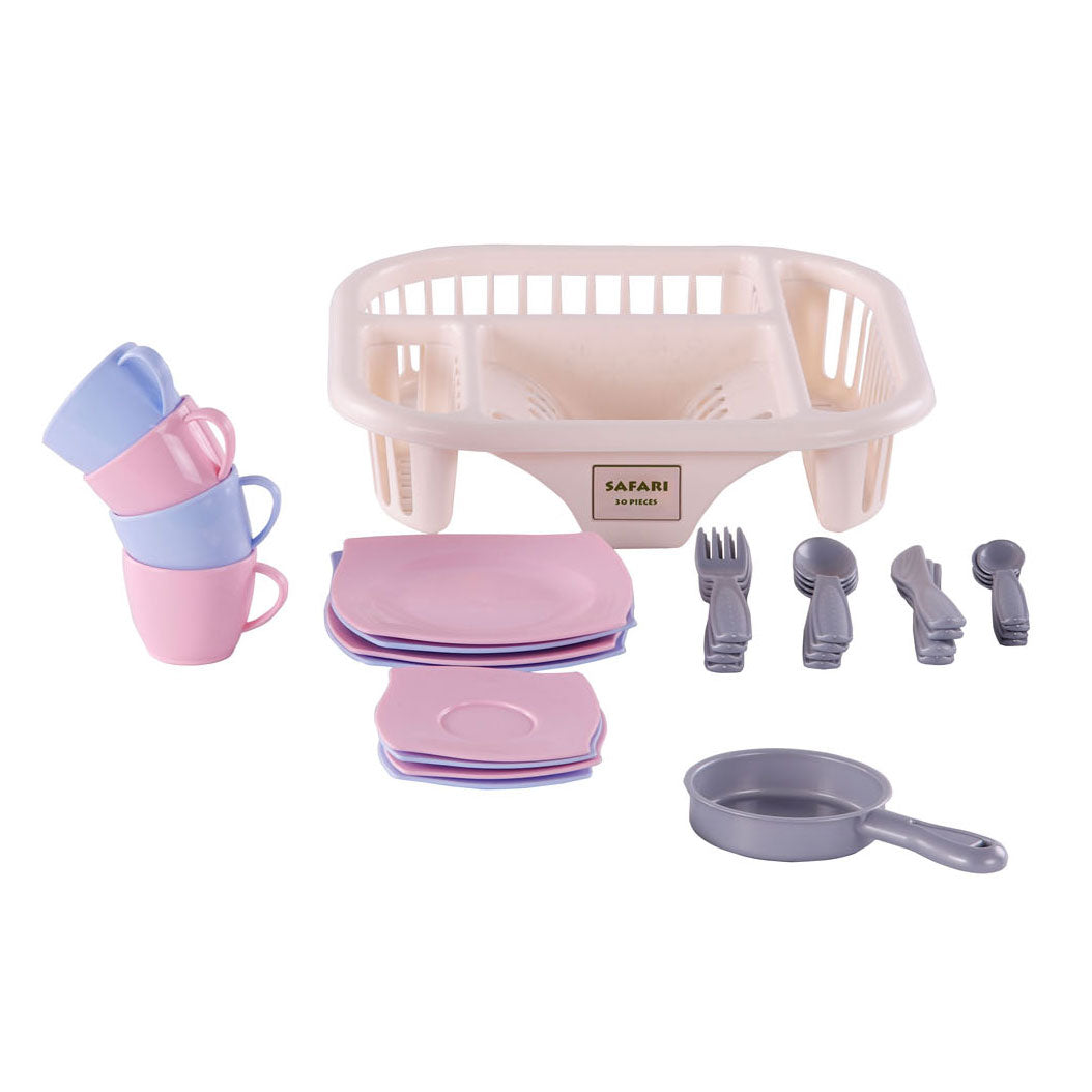 Cavallino servies met afwasrek roze, 30dlg.