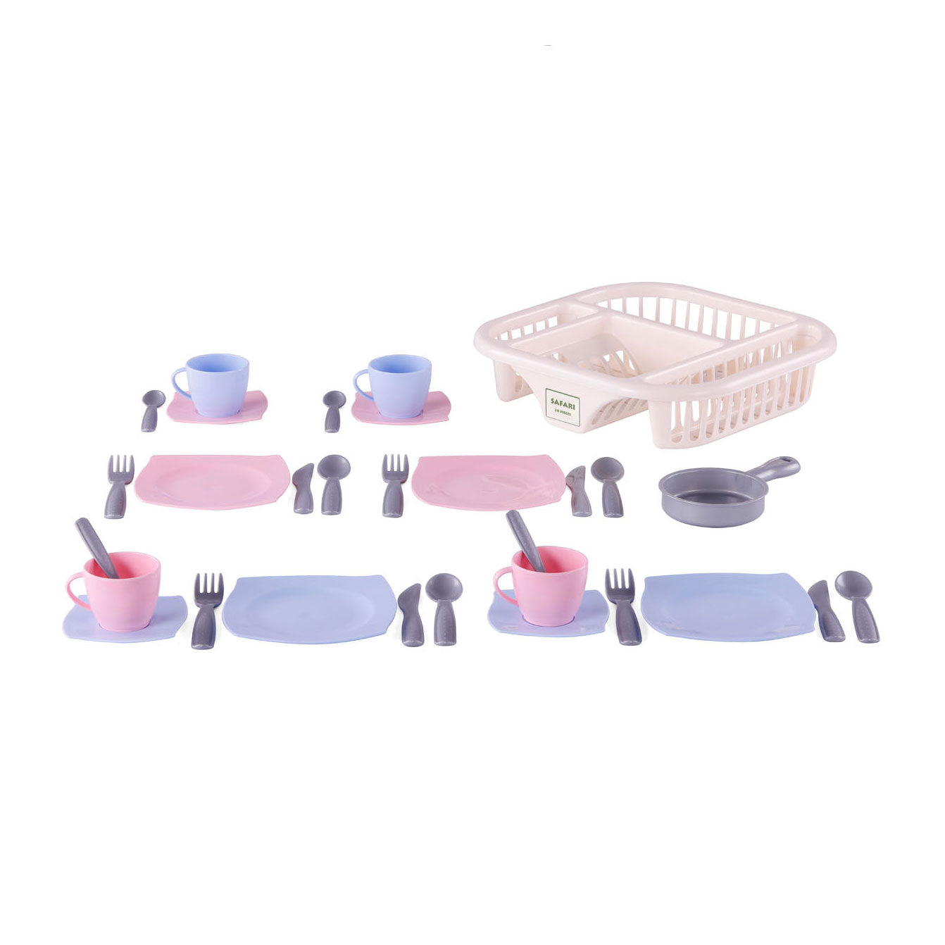 Cavallino servies met afwasrek roze, 30dlg.