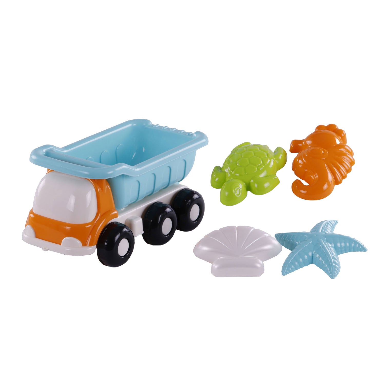 Cavallino strand kiepwagen met 4 zandvormen blauw