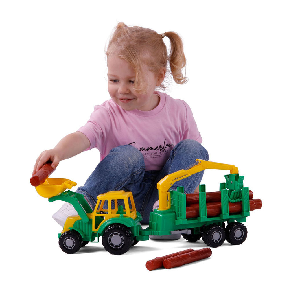 Cavallino junior tractor met kraan aanhangwagen en hout, 46cm