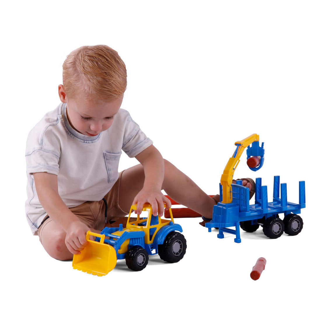 Cavallino junior tractor met kraan aanhangwagen en hout, 46cm