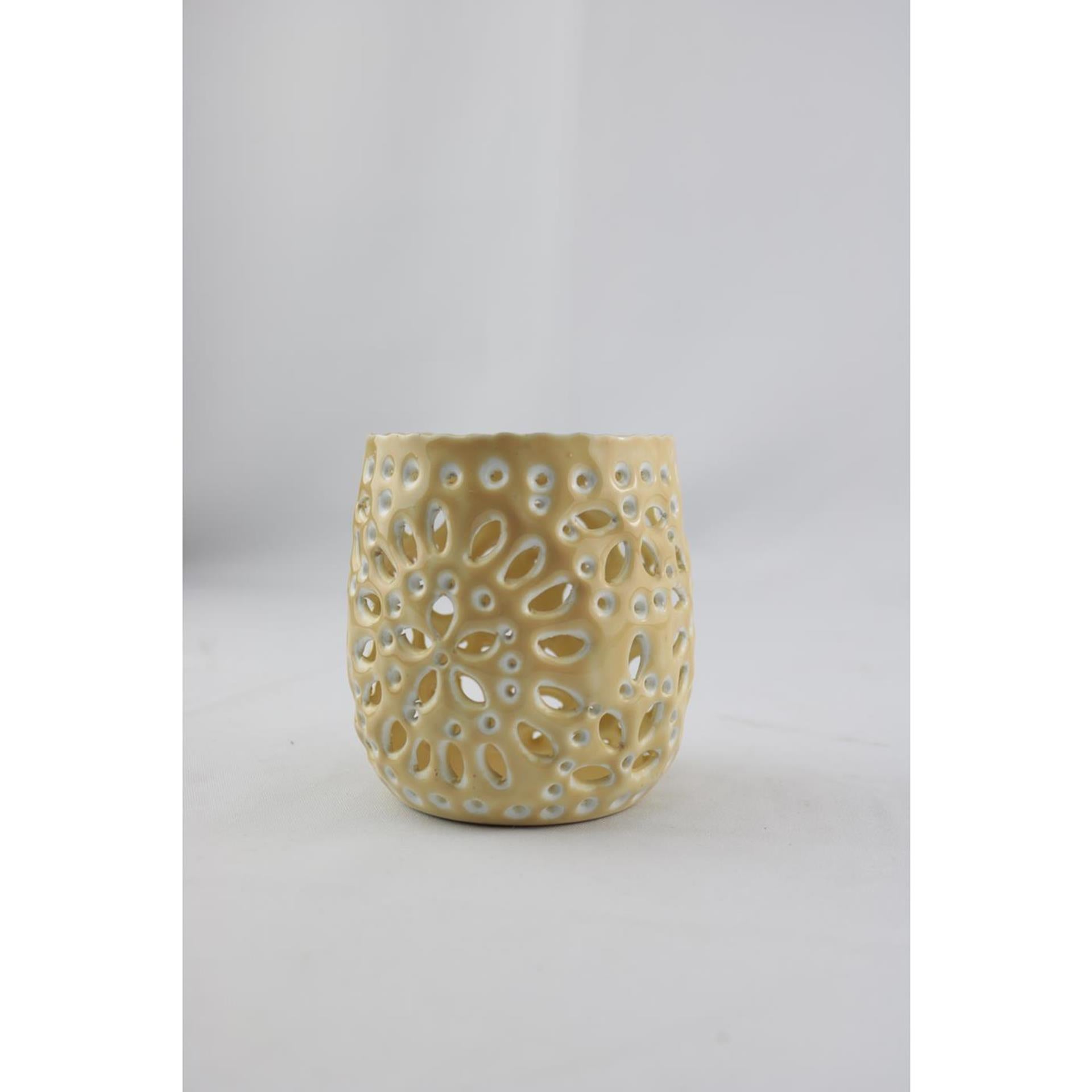 Mansion atmosphere hérault votive waxinelichthouder beige 10x10x10cm