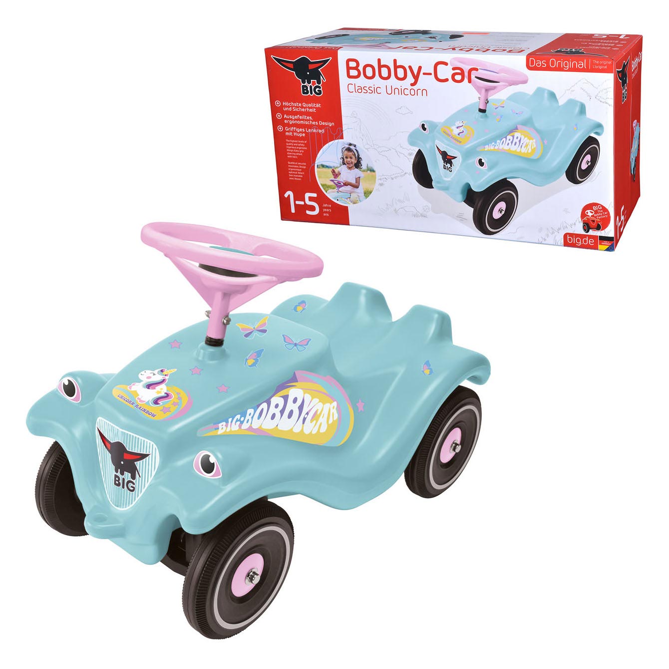 Grote bobbycar klassieke eenhoorn loopauto