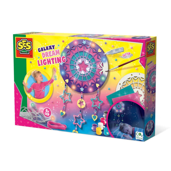 Ses creative - galaxy - dromen lamp - knutselen meisjes - dromenvanger met licht - inclusief led lampjes in 4 kleuren - schilderen en versieren - vanaf 6 jaar