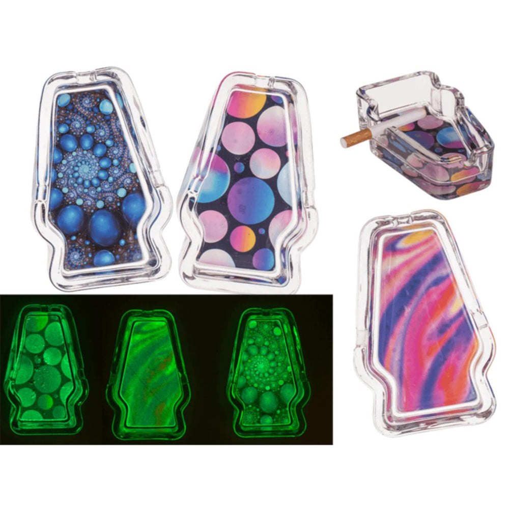 Ootb glazen asbak glow in the dark 12x8cm 3 ass.