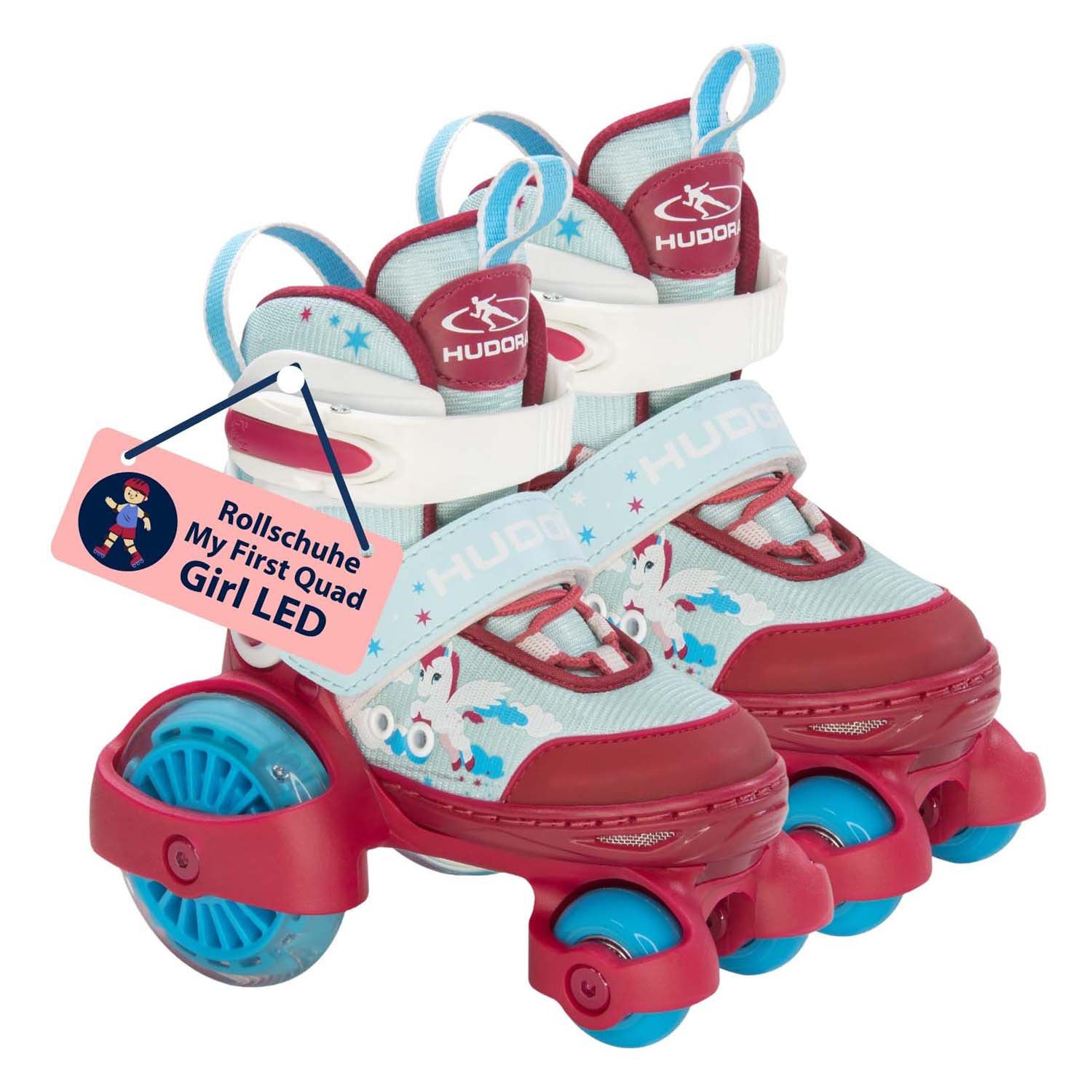 Hudora rolschaatsen my first quad led eenhoorn, maat 30-33