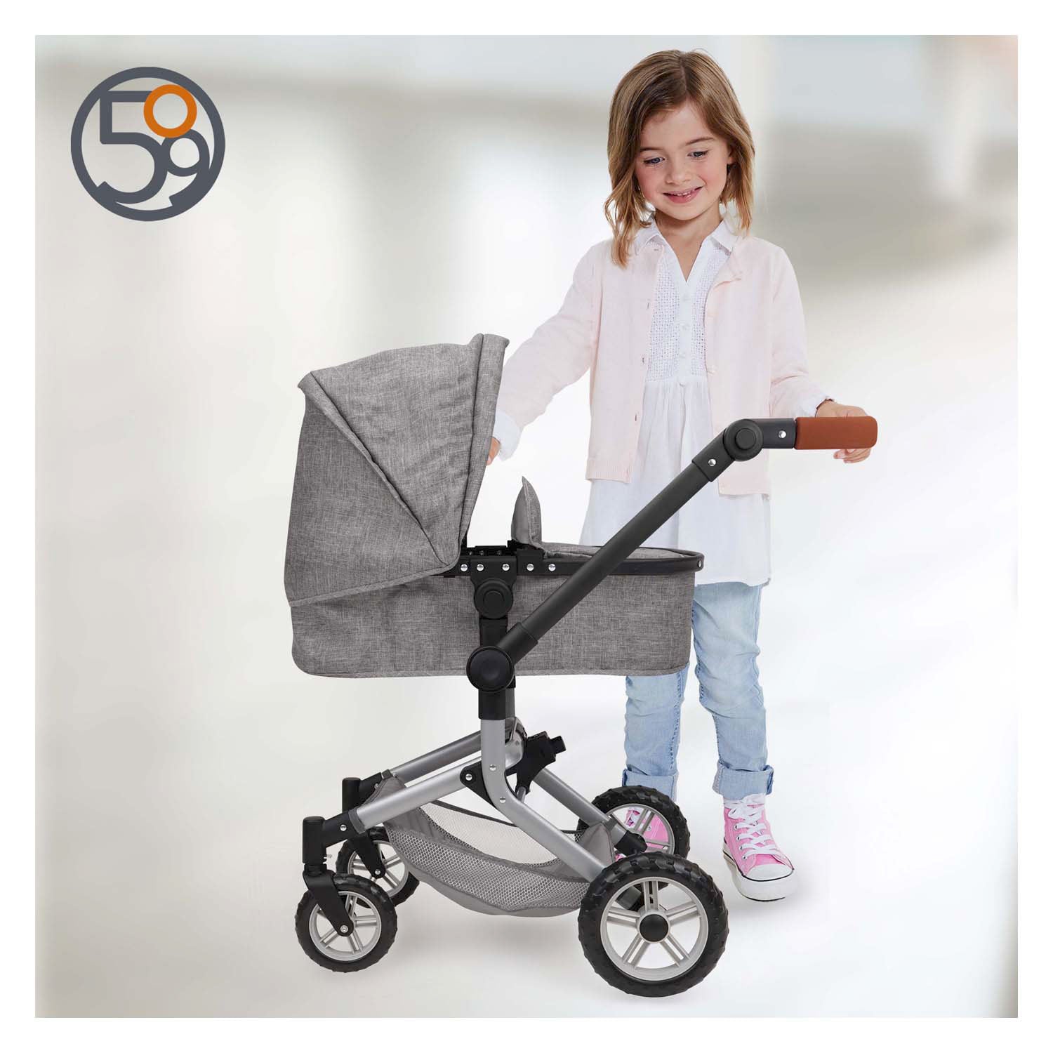 2-in-1 poppenwagen met tas - grijs