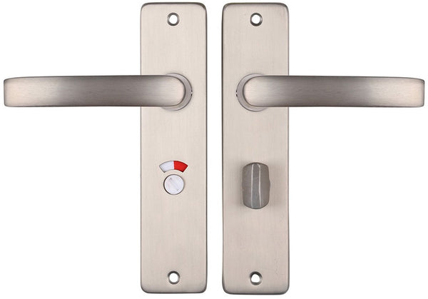 Starx deurkruk blok kortschild wc57-5 - aluminium f9 rvs kleur - deurklink met toiletsluiting - geschikt voor deuren 38 t m 45 mm - afmetingen 180 x 41 mm - inclusief krukstift