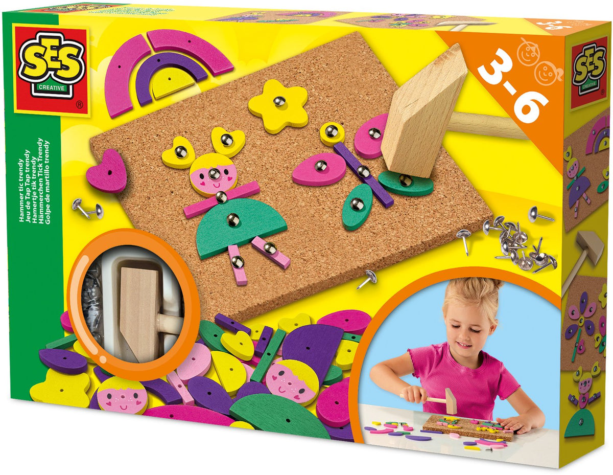Ses creative - hamertje tik - trendy - montessori speelgoed - vrolijke kleuren - veilige spijkertjes - knutselen