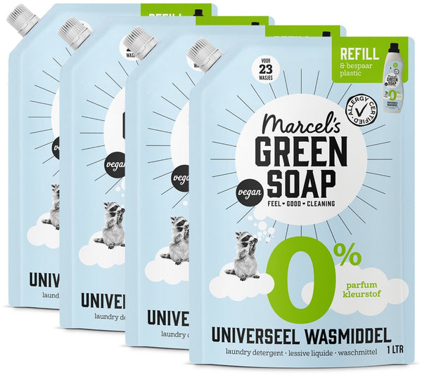 Marcel's green soap wasmiddel navulling - 0% - 4 x 1l - 92 wasbeurten