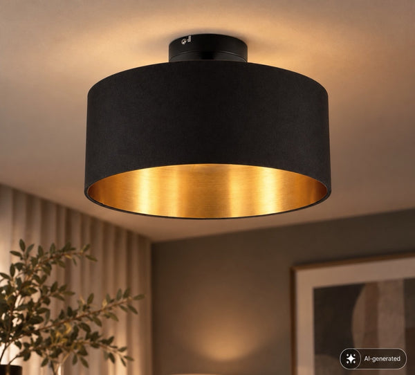 B.k.licht - plafondlamp - zwart-gouden - rond - decoratieve lamp kinderkamer - woonkamer lamp met e27 fitting - ø30cm