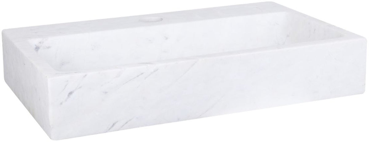 Differnz waskom flat - wastafel wasbak opbouw van marmer met kraangat midden - spoelbak voor wastafelblad of wandplank - 38 x 24 x 7 cm - kleur wit - ce markering - 2 jaar garantie