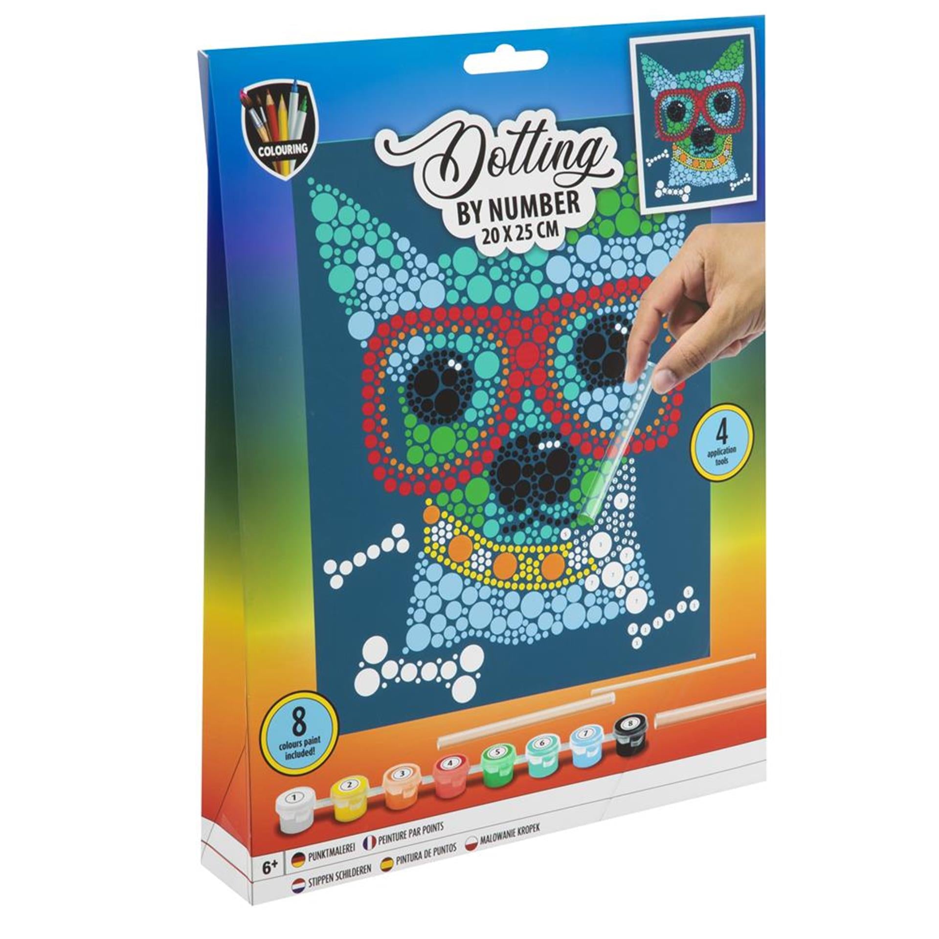 Creatieve knutselgroep stippen schilderen op nummer dier