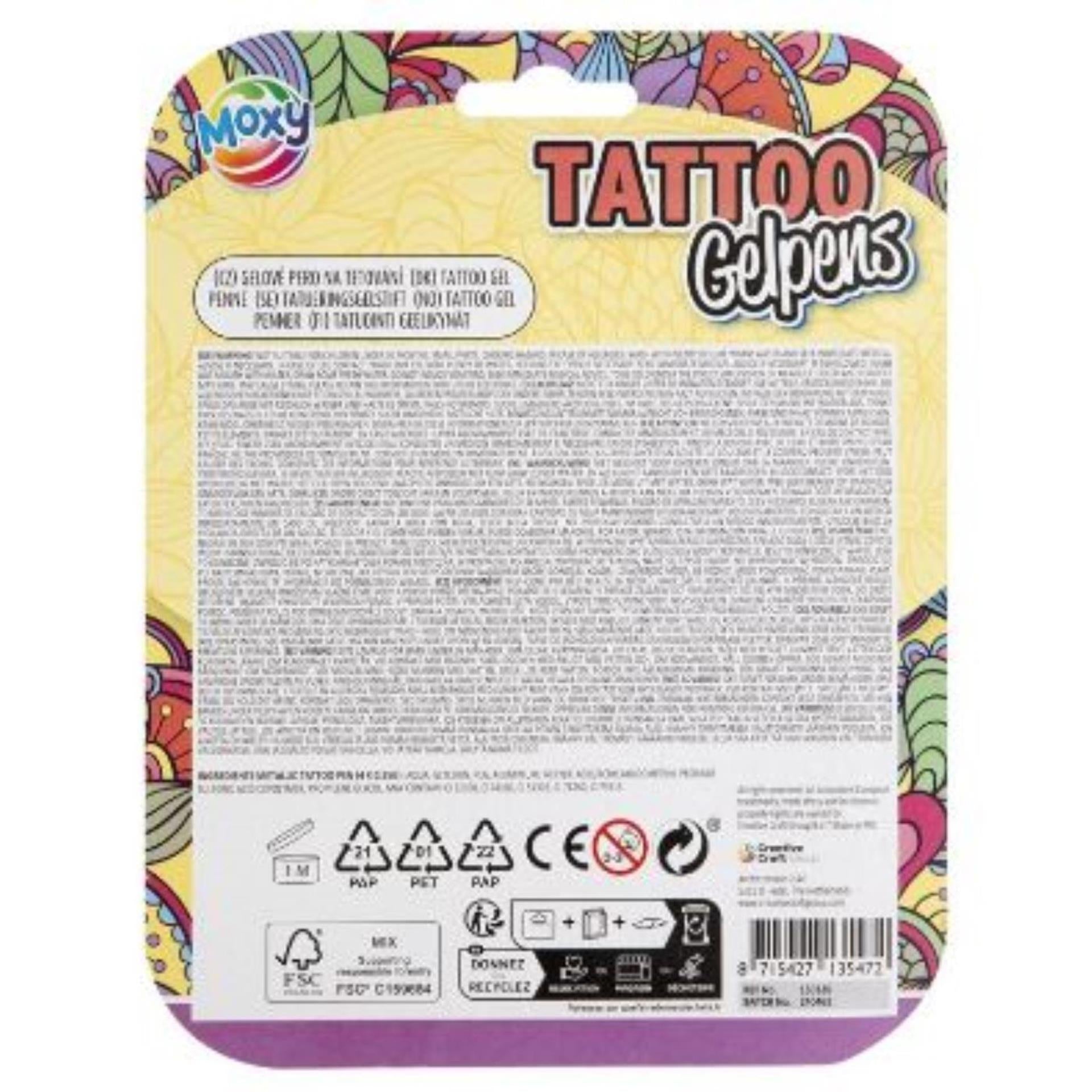 Creatieve ambachtelijke groep tattoo gelpennen metallic met sjabloon, 4st.