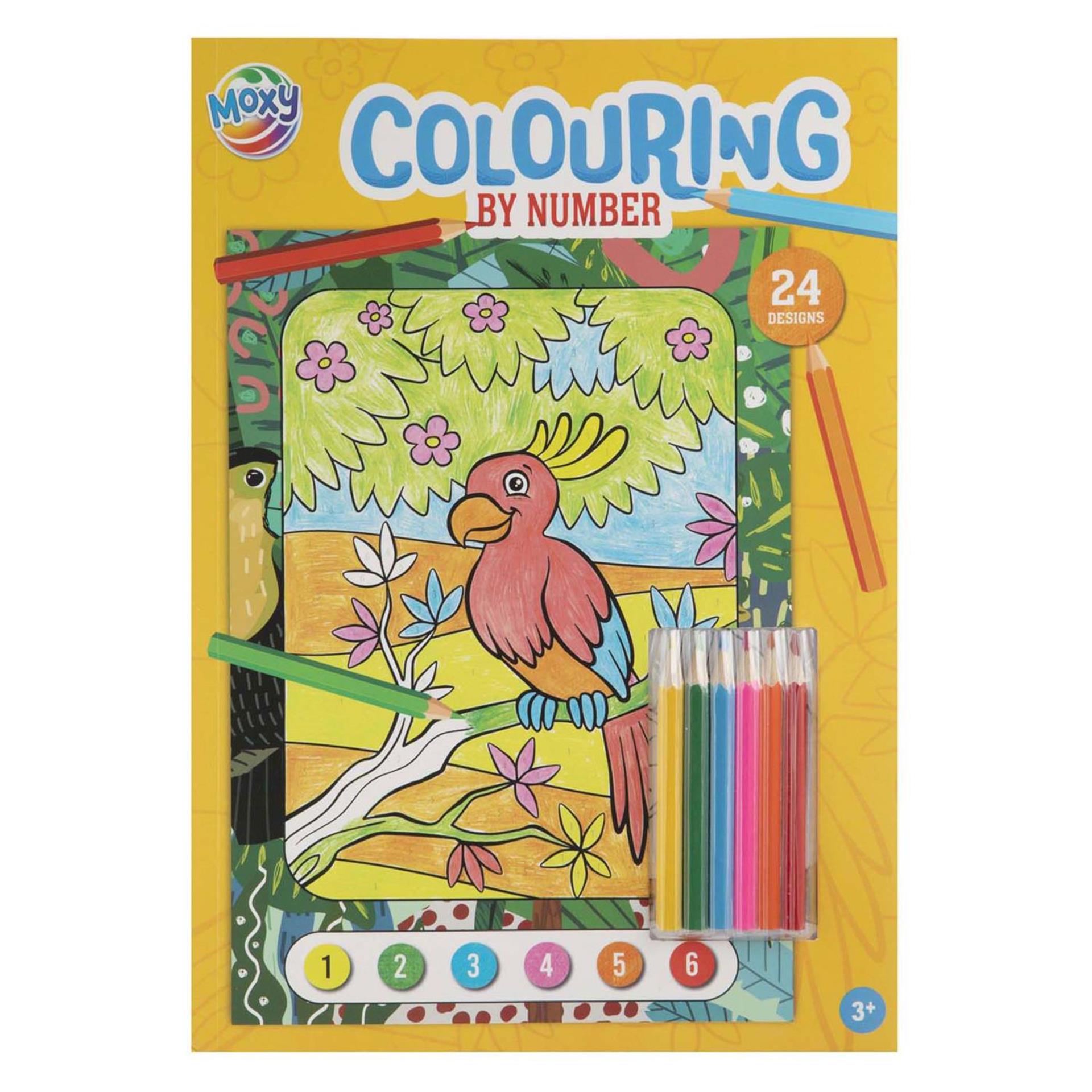 Creatieve knutselgroep kleuren op nummer met 6 kleurpotloden
