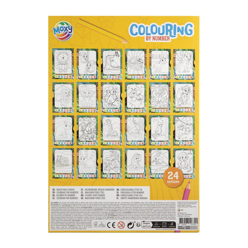 Moxy kleuren op nummer a4, 24 designs met 5 potloodjes