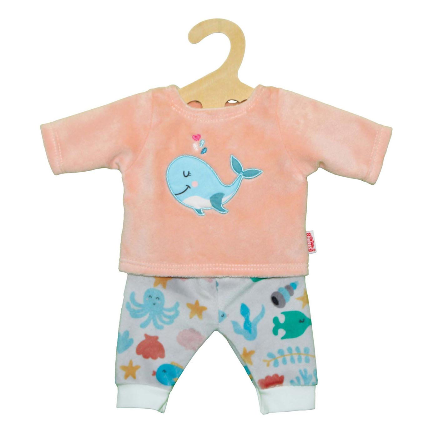 Heless poppenjurk pyjama roze walvis, 35-45 cm