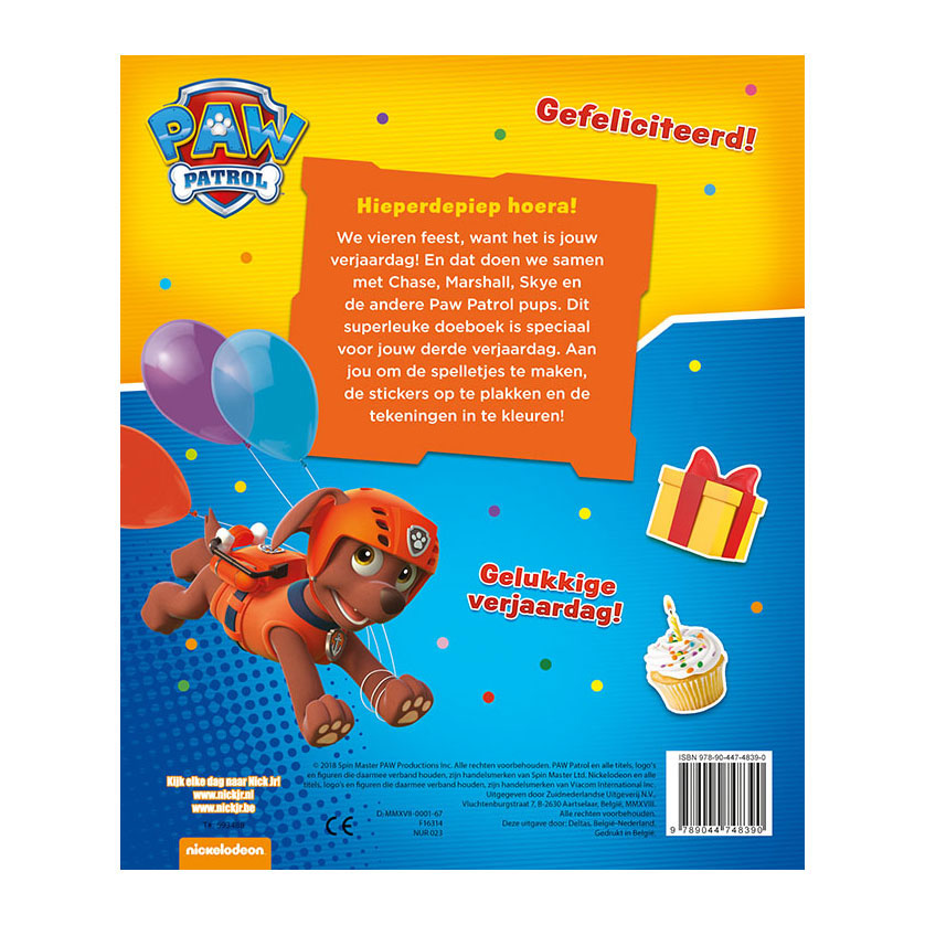 Deltas Paw Patrol verjaardagsboek - hoera, 3 jaar!