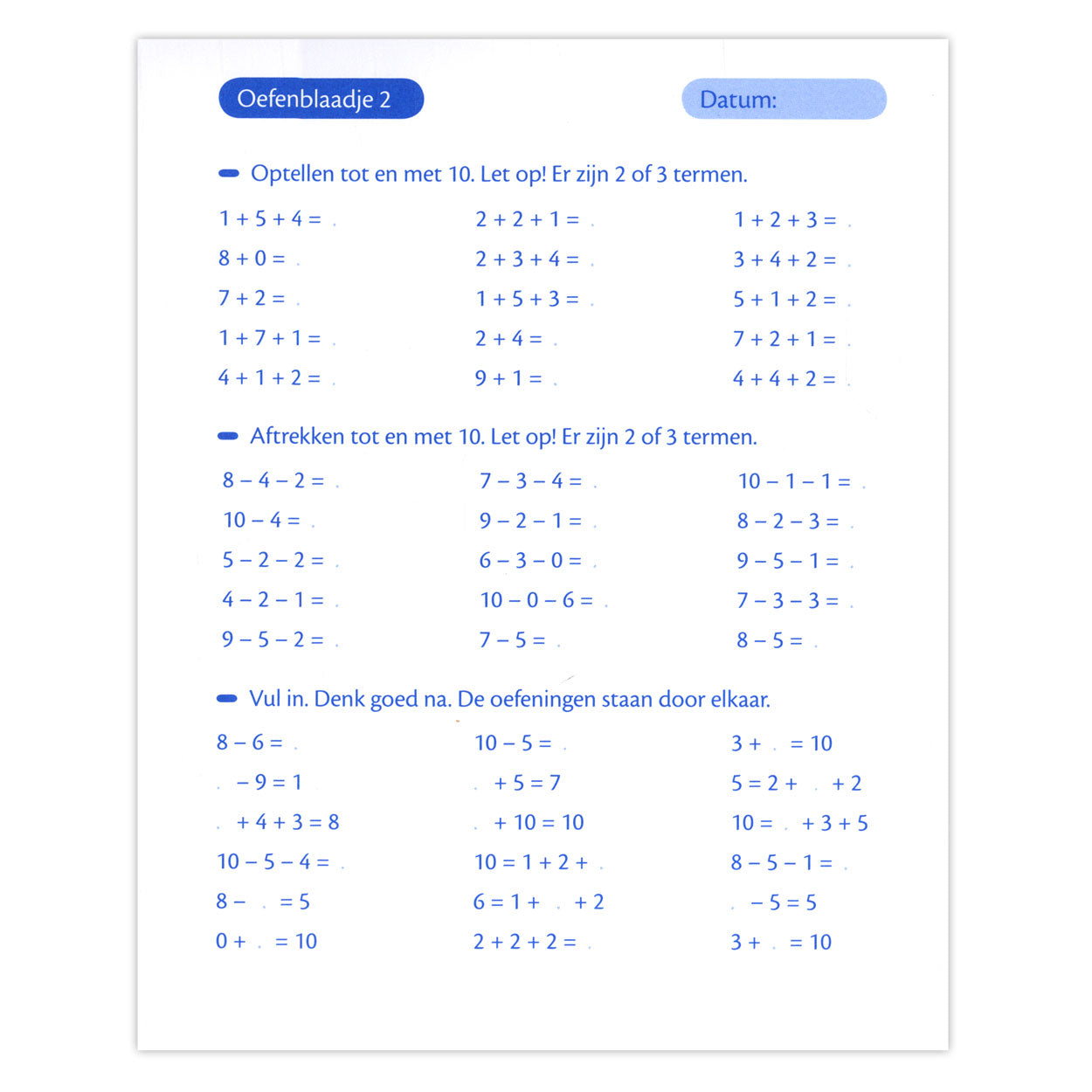 Deltas oefenblaadjes bewerkingen, vragen