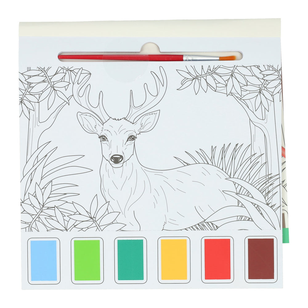 Wins holland waterverfkleurblok volwassenen - bosdieren - incl penseel en 6 kleuren waterverf