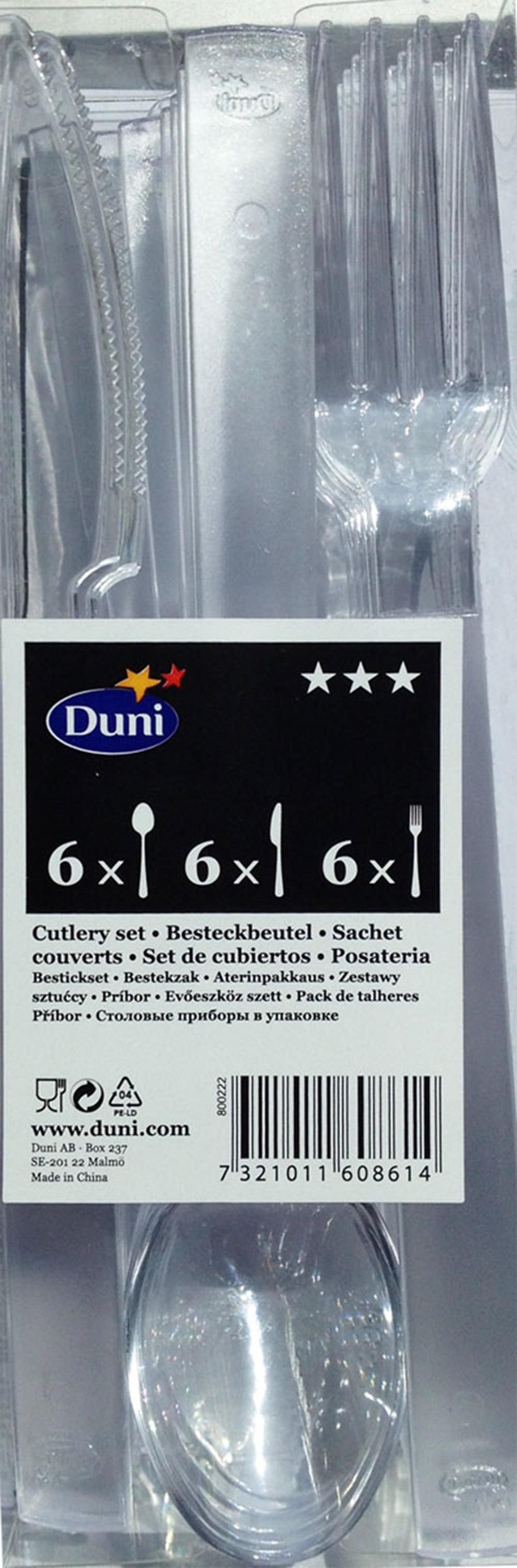 Duni wegwerp bestekset libra 6x mes, 6x vork, 6x lepel transparant