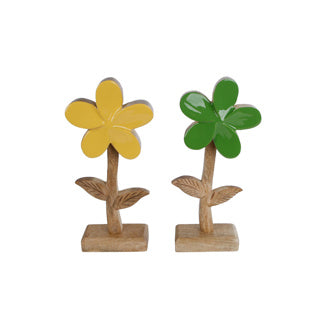 Sculptuur bloem margriet groot geel groen mango 22x9x5 cm 2 assorti